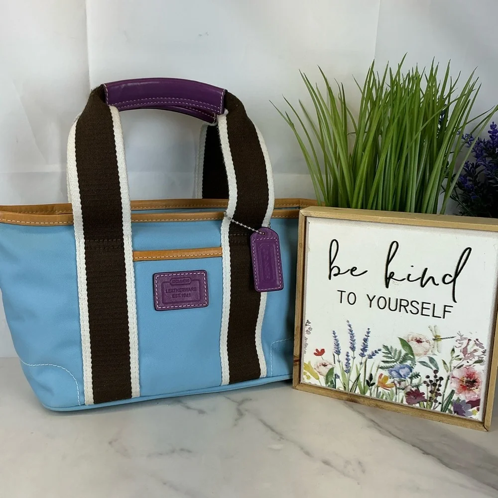 Coach 6260 Y2K Daisy Hampton Mini Blue Tote with Purple and‎ Brown Accents - Picture 2 of 16